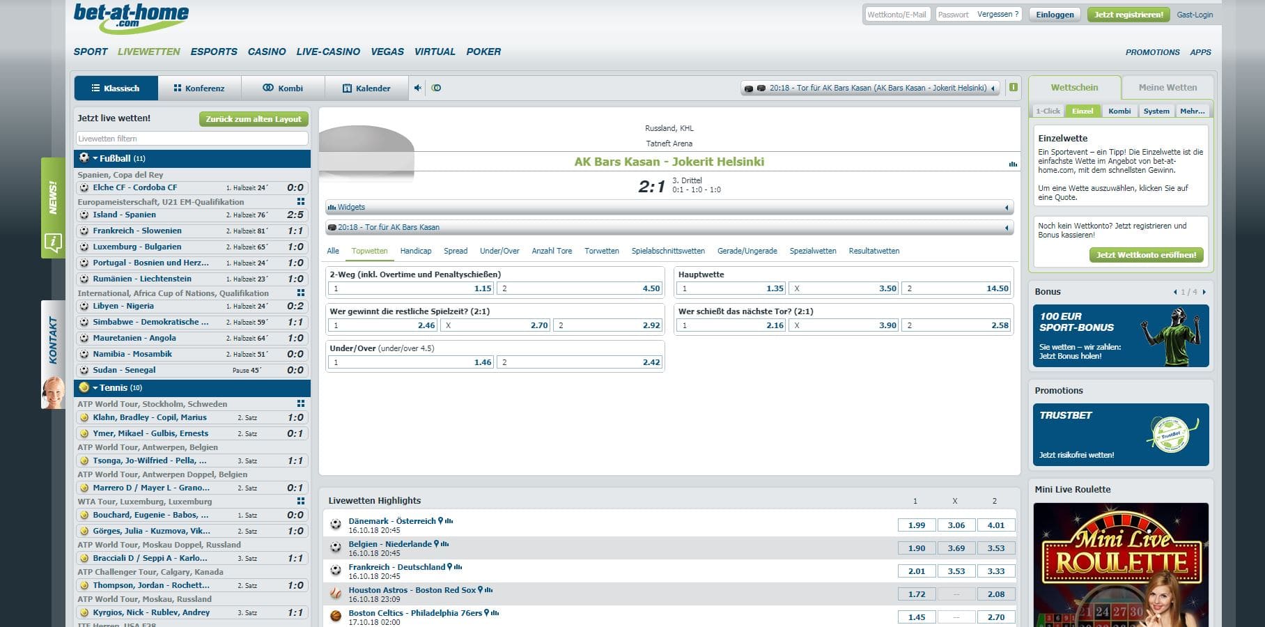 Bet-at-home Livewetten Live wetten center Sportwettentest Wettanbieter