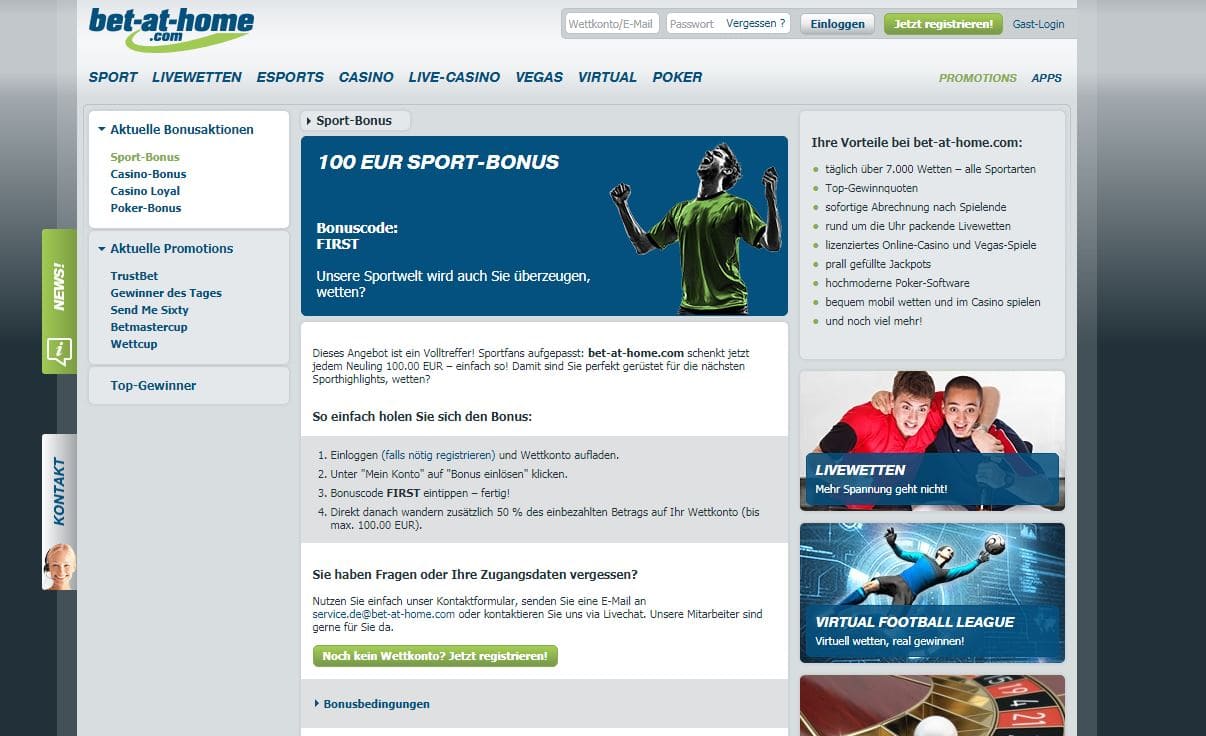 Bet-at-home Neukundenbonus Bonus 100 Euro Bonus Test Bedingungen Bonus Bet-at-home Neukundenbonus Bonus 100 Euro Bonus Test Bedingungen Bonus